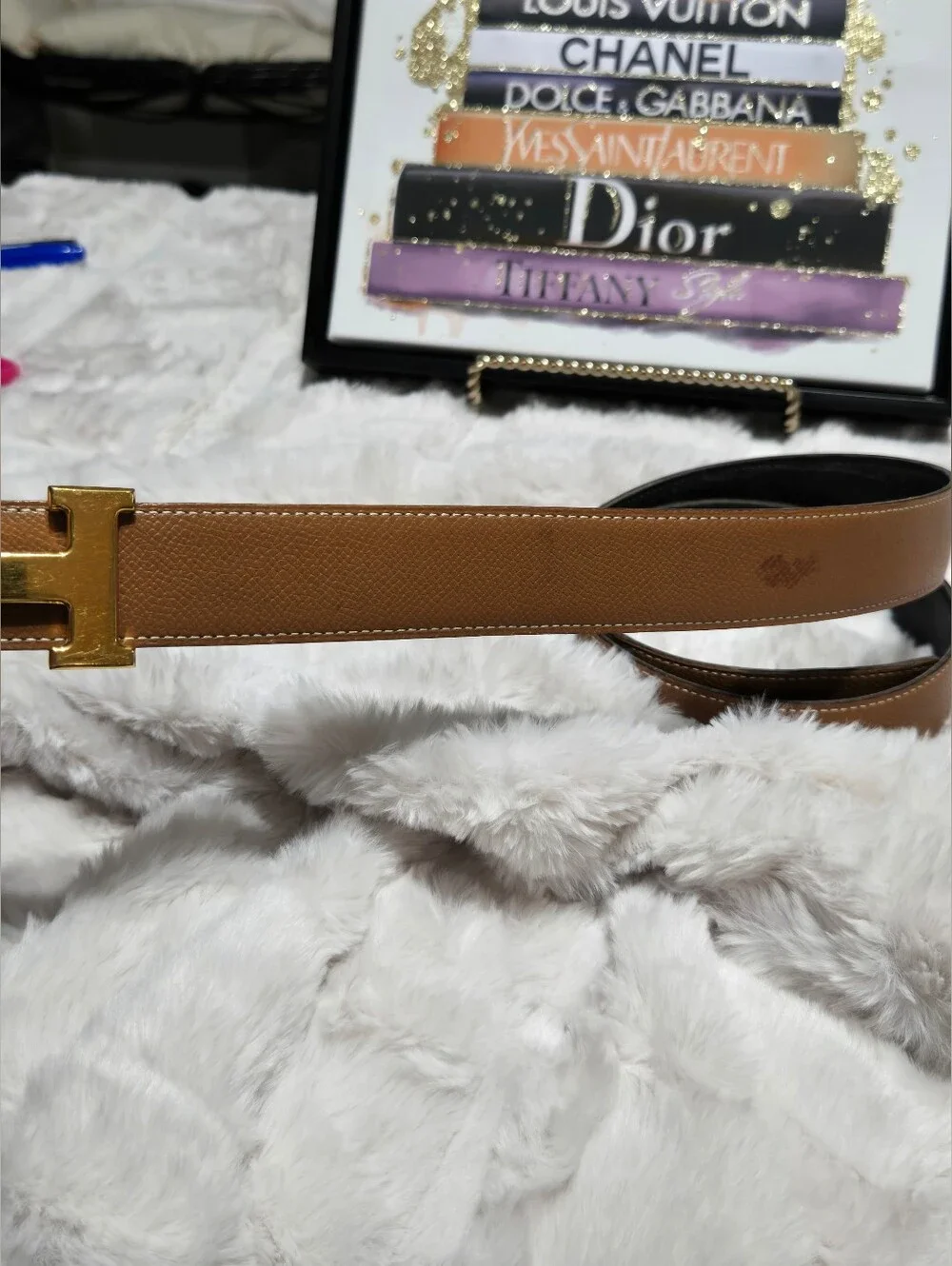 HERMES BELT WITH “H” BUCKLE IN GOLD METAL CAMEL SIZE 90/36